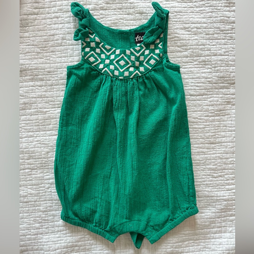 SOLD - Tea Romper with embroidery